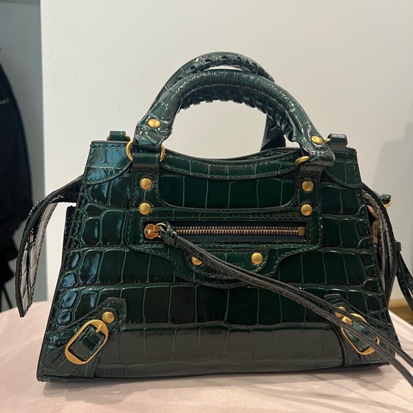 Balenciaga Mini Neo Classic Leather small faux crocodile skin mini satchel green - Picture 1 of 9
